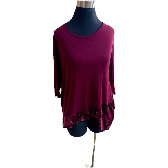 Cha Cha Vente PS Wine Top With Drop Back & Tie Velvet Bottom Asymmetrical Hem - Picture 1 of 15